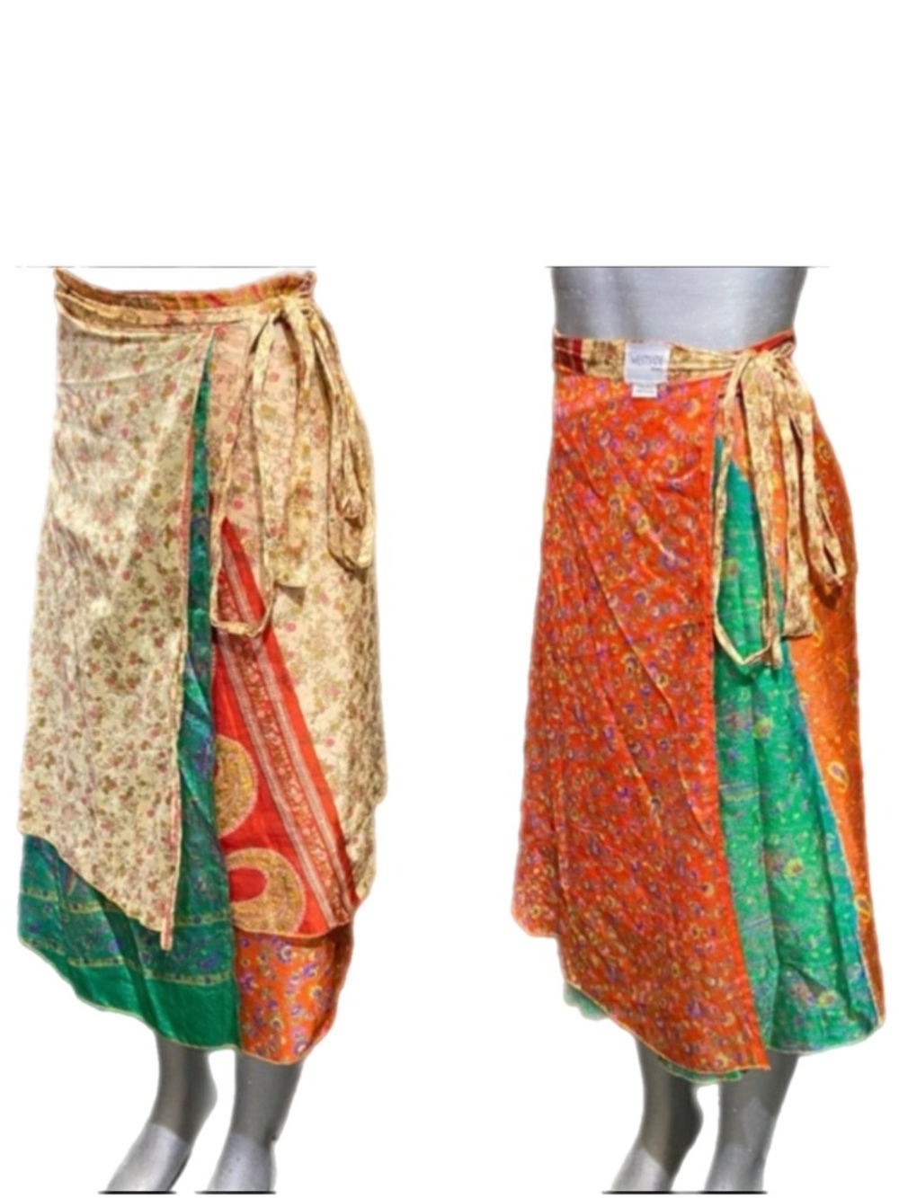 Westside Sari Magic 100% Silk Wrap Reversible Midi Skirt OS Farm Rio Hippie Boho